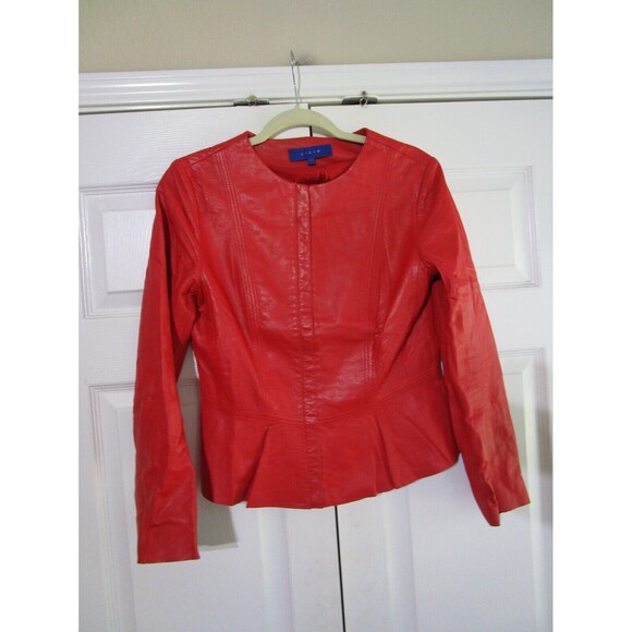 Liliu Womens Red Deer Skin Leather Jacket Size 8 Red Full Zip Silk Lining - Picture 1 of 9